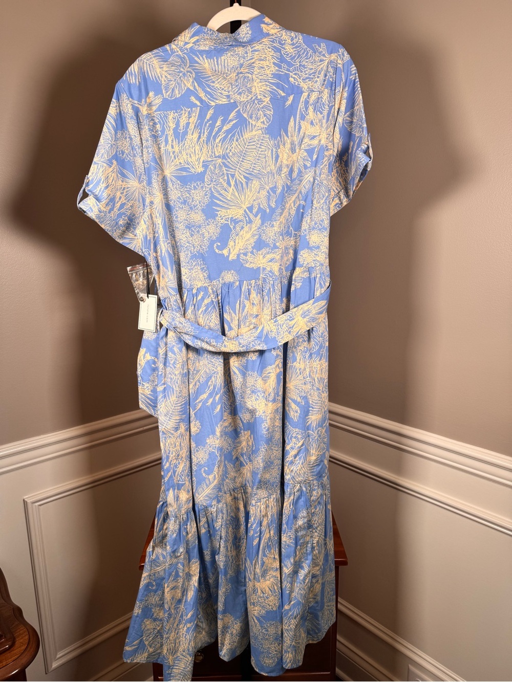 1.STATE XL Blue Cream Tropical Print Tie Waist Maxi Dress NWT - Picture 8 of 8